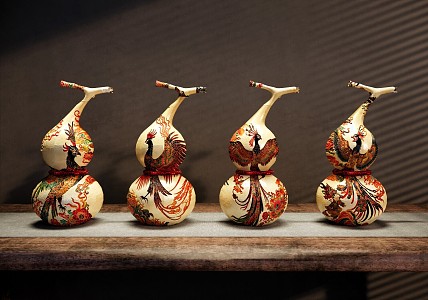 New Chinese Style Ornaments Combination Painted Gourd Ornaments Folk Gourd Hand-painted Intangible Heritage Gourd Jewelry Gourd Crafts Gourd Art Ornaments 3d model