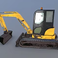 Yellow Mini Excavator With Muddy Tracks And Front Bucket Industrial Vehicle