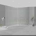 Modern Public Office Space With Open Layout Green Plants And Circular Ceiling Lights