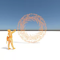 Interactive Circular Art Installation With Orange Particles Against Blue Sky And Reflective Ground 3d model