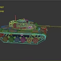 Military Tank Vehicle With Camouflage Paint Long Cannon And Metal Tracks