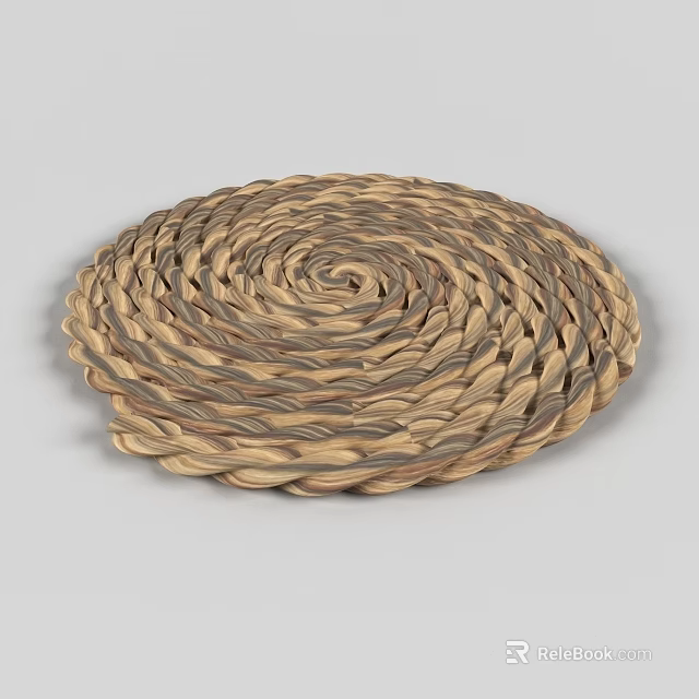 Round Handwoven Mat with Brown and Gray Spiral Pattern for Home Living 3d model 