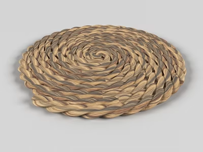 Round Handwoven Mat with Brown and Gray Spiral Pattern for Home Living 3d model
