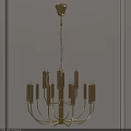Modern Elegant Golden Chandelier with Multiple Arms and Clear Bulbs in Interior with Light-Colored Wall