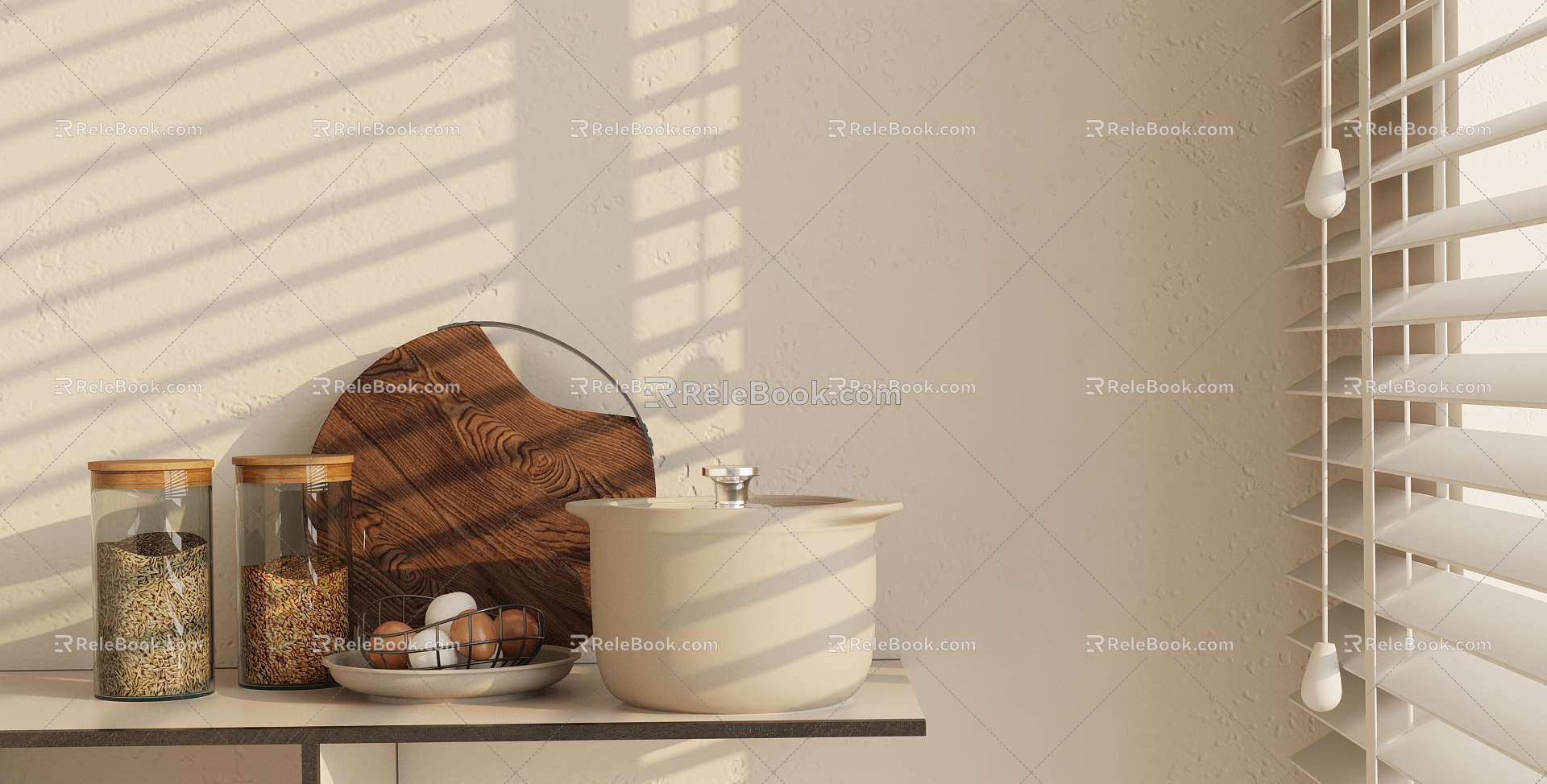 Modern kitchen supplies ornaments combination 3d model