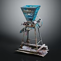 Vintage Old Rusty Blue Metal Machine With Wheel And Rusty Base 3d model