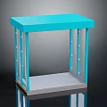 Modern Blue Pavilion Structure With Transparent Panels Metal Frame And Gray Base