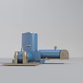 Industrial Equipment With Blue Cylindrical Components And Metal Base Structure