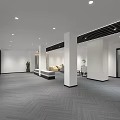 Spacious Modern Public Office Space Layout With Workstations Computers Columns And Herringbone Carpet 3d model