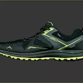 Navy Blue Athletic Running Shoes With Yellow Accents Dark Laces And Streamlined Design