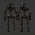 Two Standing Mechanical Robots With Vintage Metallic Design And Joints 3d model