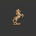 Golden Horse Figurine in Rearing Stance with Intricate Details and Shiny Base on Dark Background