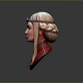 Woman 3D Model With Long Golden Hair Green Gem Crown Red Outfit