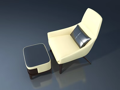 Modern Cream Accent Chair With Black Cushion And Matching Coffee Table 3d model