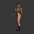 Woman In Red Beret Green Bodysuit Red Gloves Black Boots Holding Whip