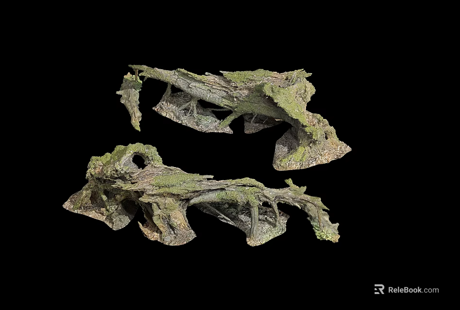 Natural Stone And Wood Decorative Artifacts With Textured Surfaces And Green Patina 3d model 