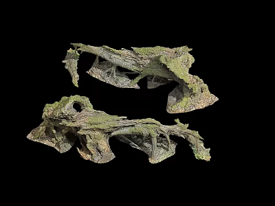 Natural Stone And Wood Decorative Artifacts With Textured Surfaces And Green Patina 3d model
