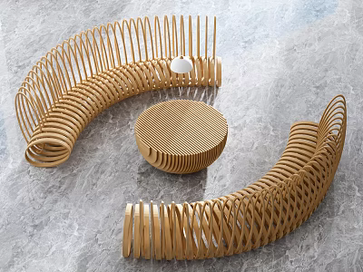 Elegant modern golden woven curved sofa and round coffee table set 3d model