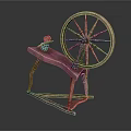 Antique Copper Spinning Wheel With Wooden Frame And Traditional Textile Equipment