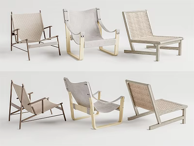 Minimalist Modern Leisure Chairs in Various Styles with Woven Seats Wooden Frames and Neutral Tones 3d model