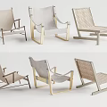 Minimalist Modern Leisure Chairs in Various Styles with Woven Seats Wooden Frames and Neutral Tones