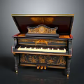 Vintage Ornate Piano With Intricate Golden Carvings And Decorative Black Frame