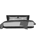 Elegant Modern Double Bed With Dark Headboard White Gray Pillows And Gray Blanket 3d model