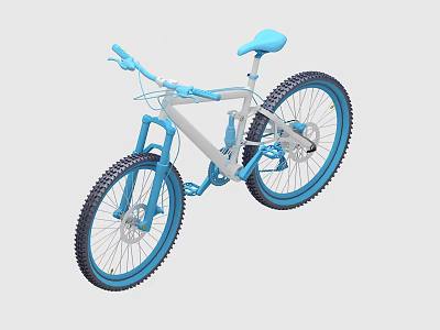 White Frame Mountain Bike With Blue Handlebar Saddle Large Off Road Tires Water Bottle Cage 3d model