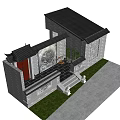Ancient Architecture Exterior With Traditional Black Roof Red Door Circular Decorative Pattern And Stone Carvings