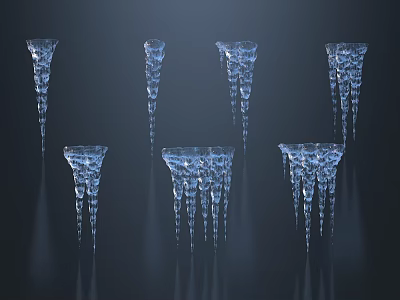 Transparent Icicles In Various Shapes On Dark Background With Light Effects 3d model
