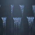 Transparent Icicles In Various Shapes On Dark Background With Light Effects