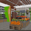 Modern Supermarket Fresh Produce Section With Wooden Crates Fresh Oranges Watermelons And Vegetables