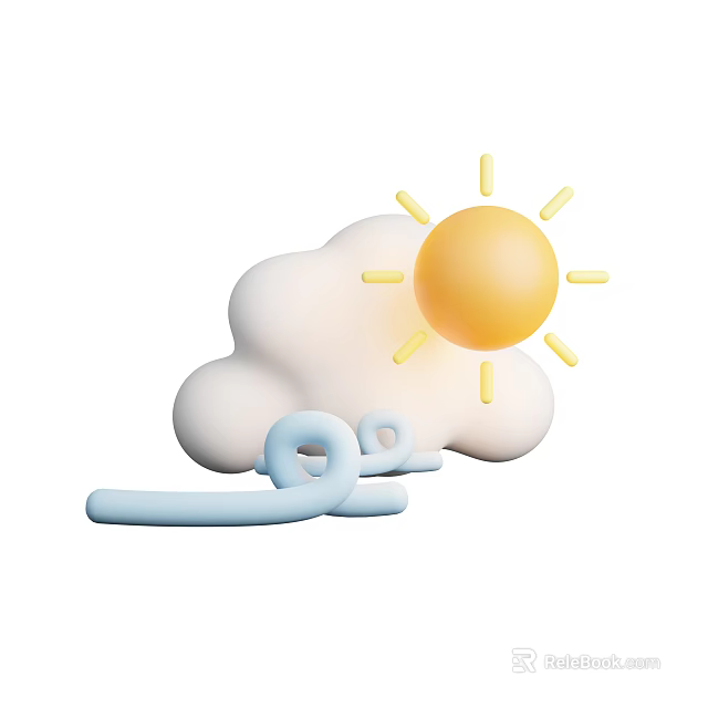 Cartoon Style Decorative Ornament Set With Cloud Sun And Wave Elements 3d model