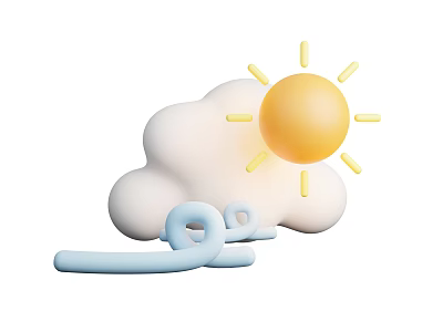 Cartoon Style Decorative Ornament Set With Cloud Sun And Wave Elements 3d model