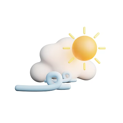 Cartoon Style Decorative Ornament Set With Cloud Sun And Wave Elements 3d model