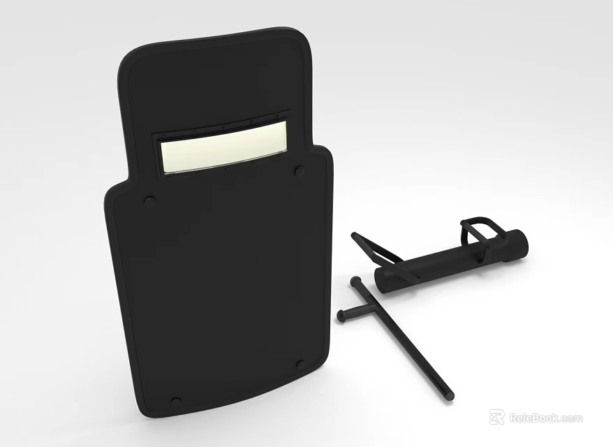 Black Tactical Weapon Set With Protective Shield And Baton Tools 3d model 