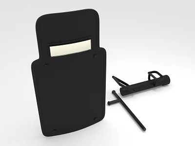Black Tactical Weapon Set With Protective Shield And Baton Tools 3d model