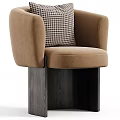 Modern Velvet Armchair With Houndstooth Cushion And Dark Wooden Base