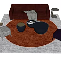 Modern Brown Sofa With Gray Throw And Round Coffee Table Set On Orange Rug 3d model