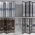 Stylish Room Divider Screens With Geometric Patterns And Circular Decor Elements 3d model