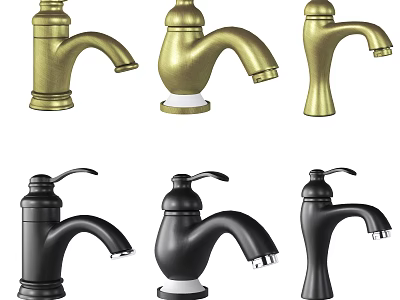 Stylish Washbasin with Gold and Black Faucets in Modern Design Styles 3d model