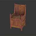 Vintage Wooden Accent Chair With Carved Backrest And Armrest Design Details