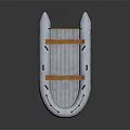 White Inflatable Boat With Yellow Trim And Wooden Support Seats Design