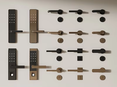 Modern Metal Door Handles With Keypad Lock And Various Design Styles 3d model