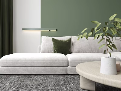 Modern Living Room Interior Design With White Sofa Green Wall And Potted Plant 3d model