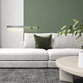 Modern Living Room Interior Design With White Sofa Green Wall And Potted Plant