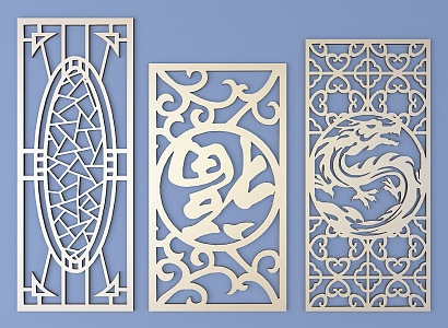 Chinese-style openwork window pane lattice openwork carved flower 3d model