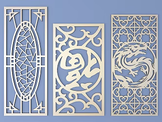 Chinese-style openwork window pane lattice openwork carved flower 3d model