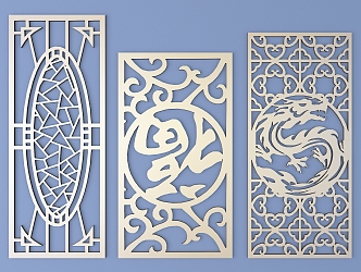 Chinese-style openwork window pane lattice openwork carved flower 3d model