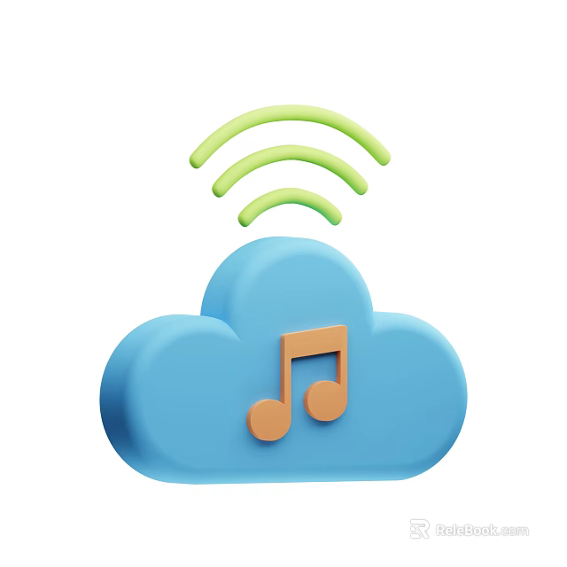 Blue Cloud With Music Note And Green Wi-Fi Waves Digital Artwork 3d model 